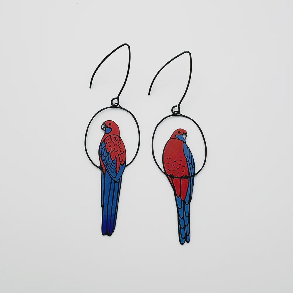 Crimson Rosella Earrings BLACK RED BLUE