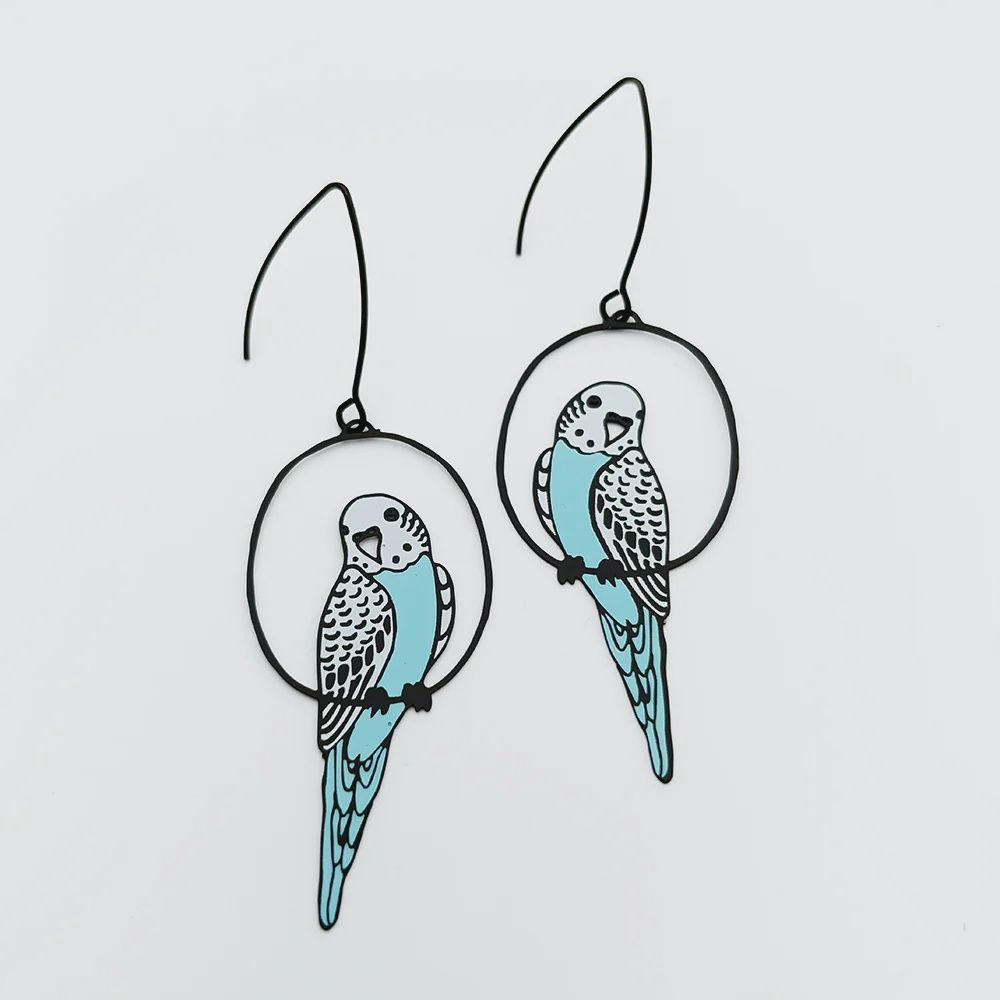 Budgie Earrings BLACK BLUE WHITE