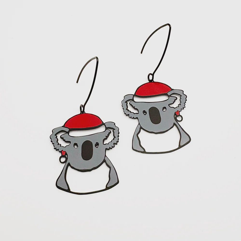 Midi Christmas Koala Earrings BLACK GREY RED