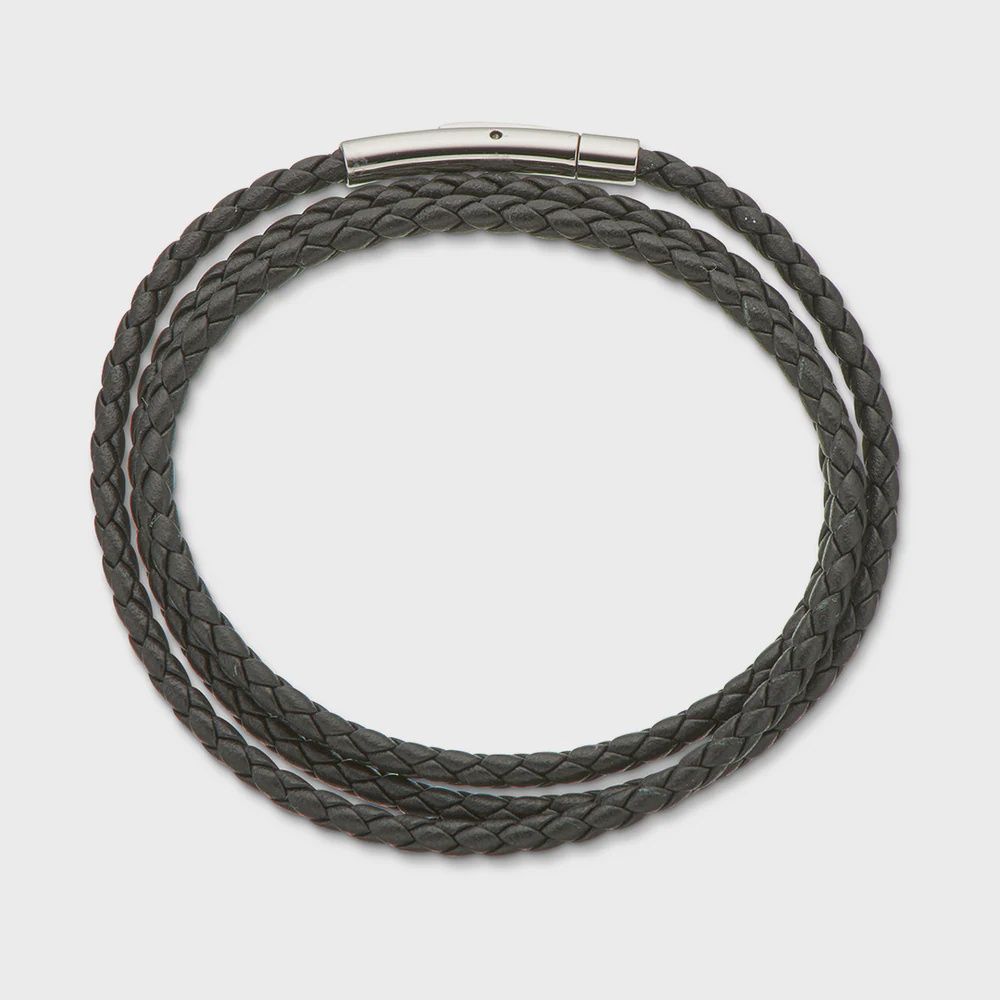 Fine Leather Plaited Wrap Bracelet BLACK