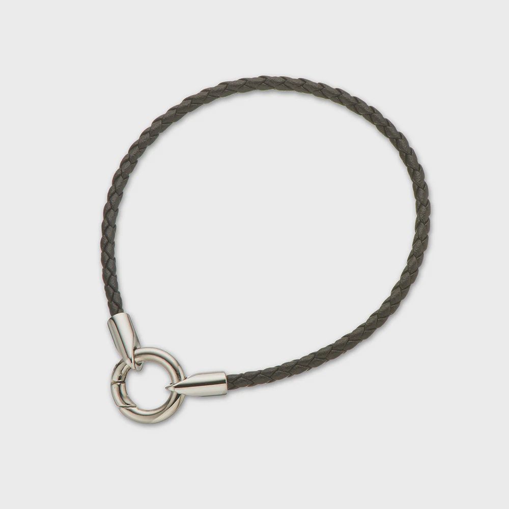 Round plaited fine leather bracelet BLACK