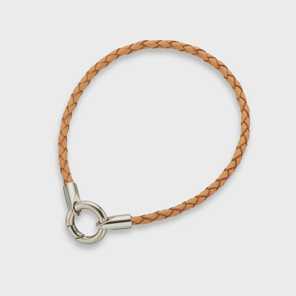 Round plaited fine leather bracelet NATURAL