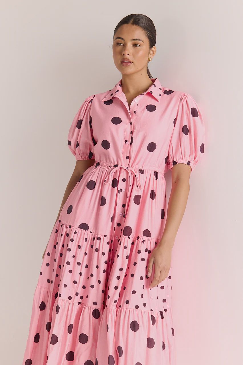 Everleigh Dress PINK CHOCOLATE SPOT, size: 6