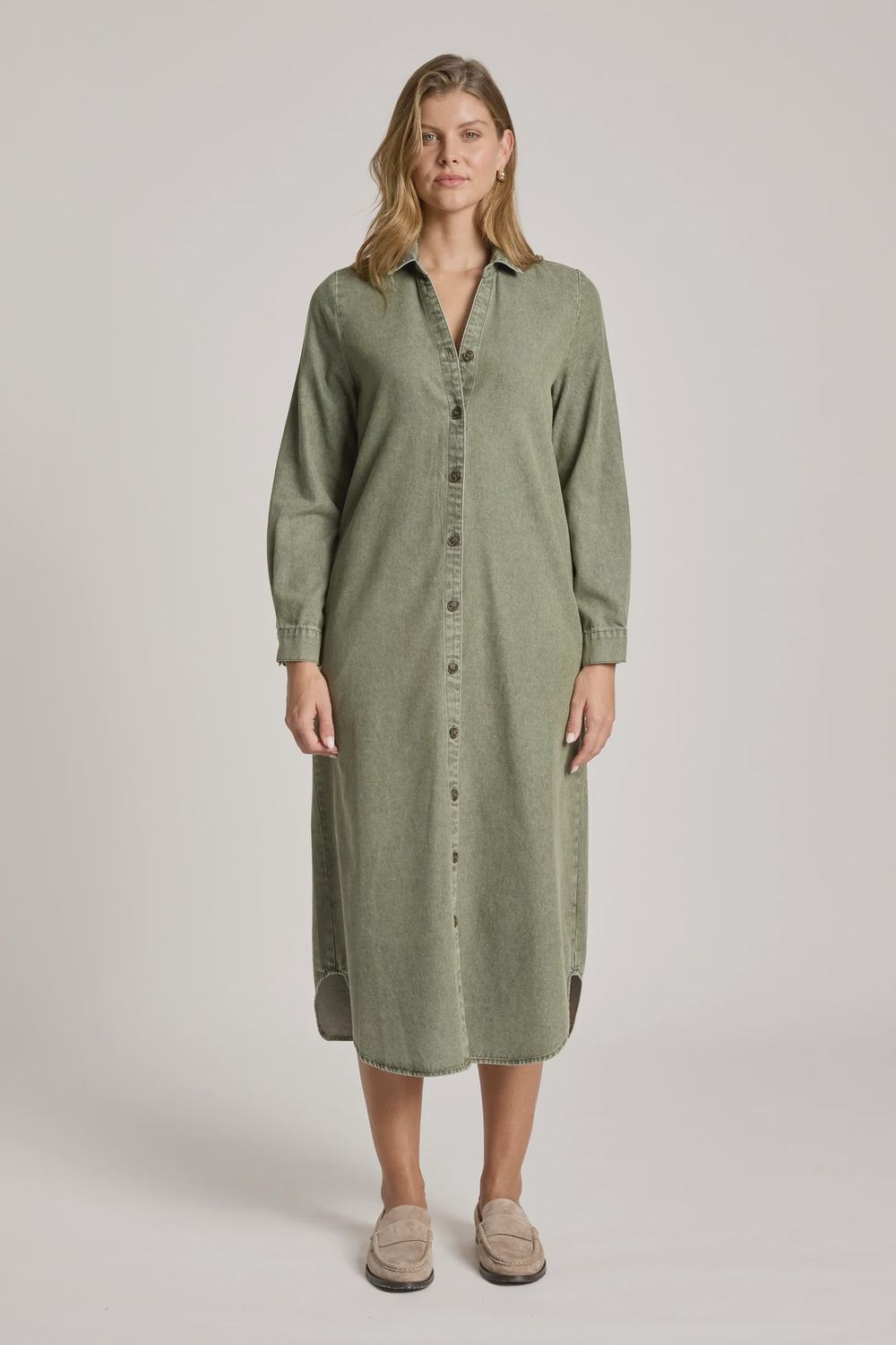 Bodhi Denim Shirt Dress OLIVE, size: XS