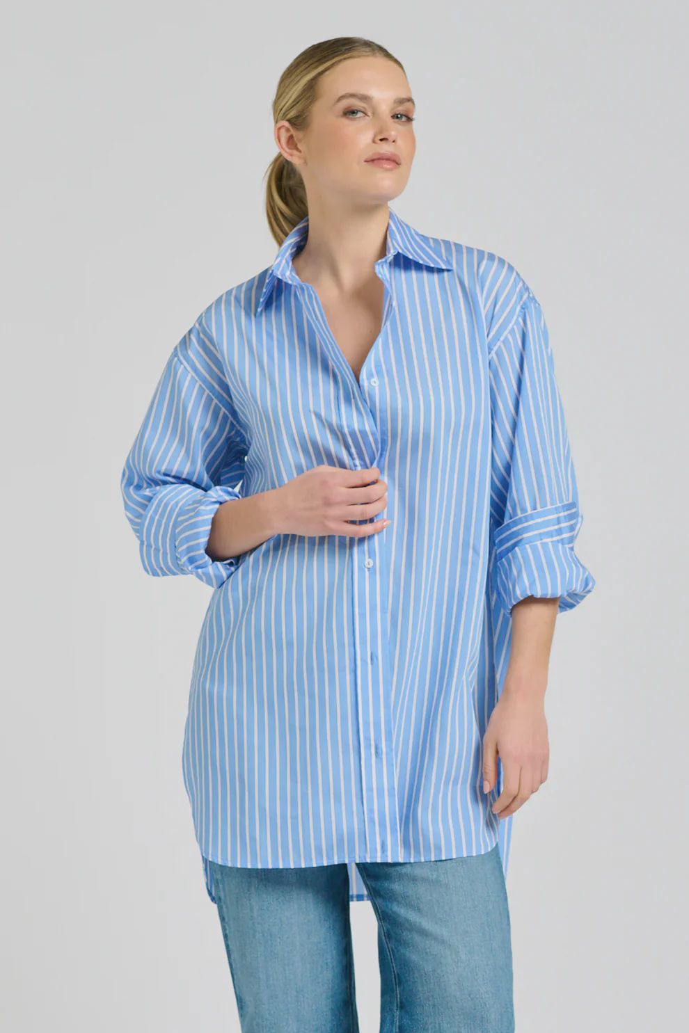 Boyfriend Shirt MID BLUE STRIPE, size: XS