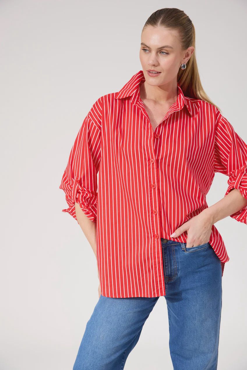 Fairbanks Stripe Shirt RED, size: XS