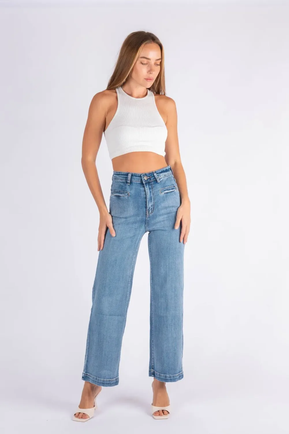 Wakee 7107 Slice Jeans | Mid Blue, size: 8