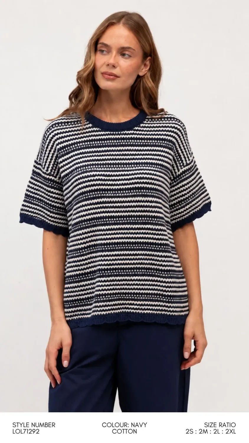 Stripe Knit Top NAVY, size: S