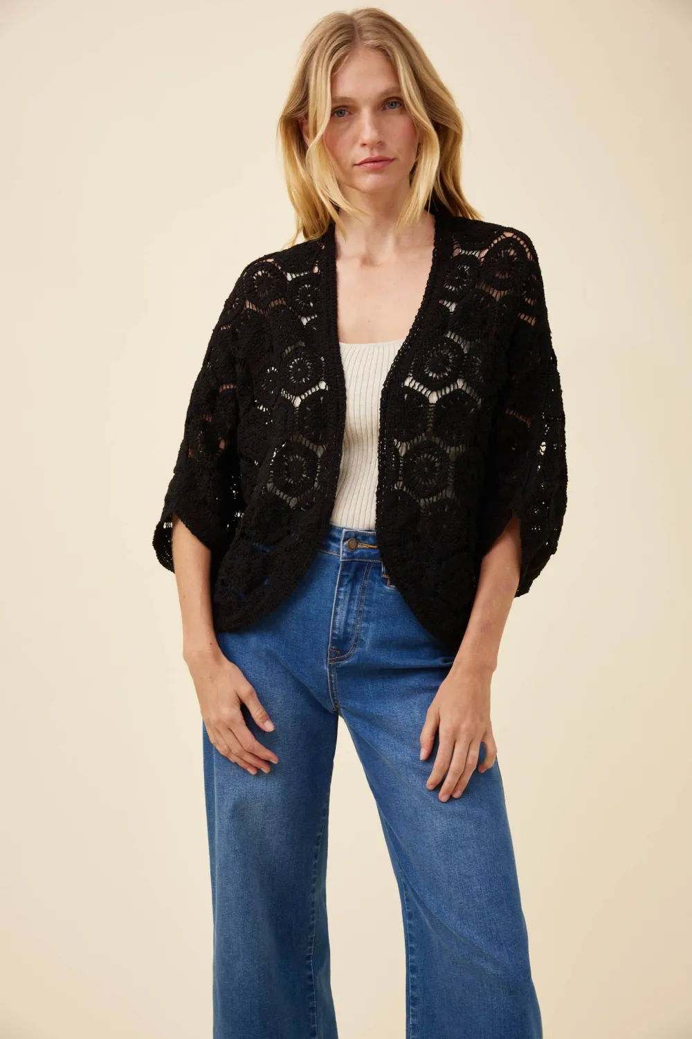 Maggie Crochet Cape - Black