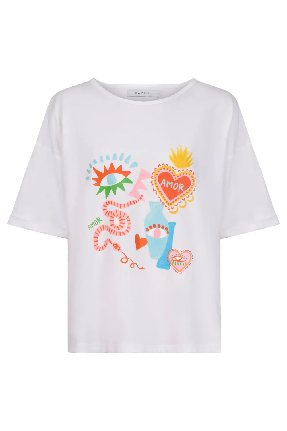 Mykonos Graphic Tshirt - White Amor, size: XS