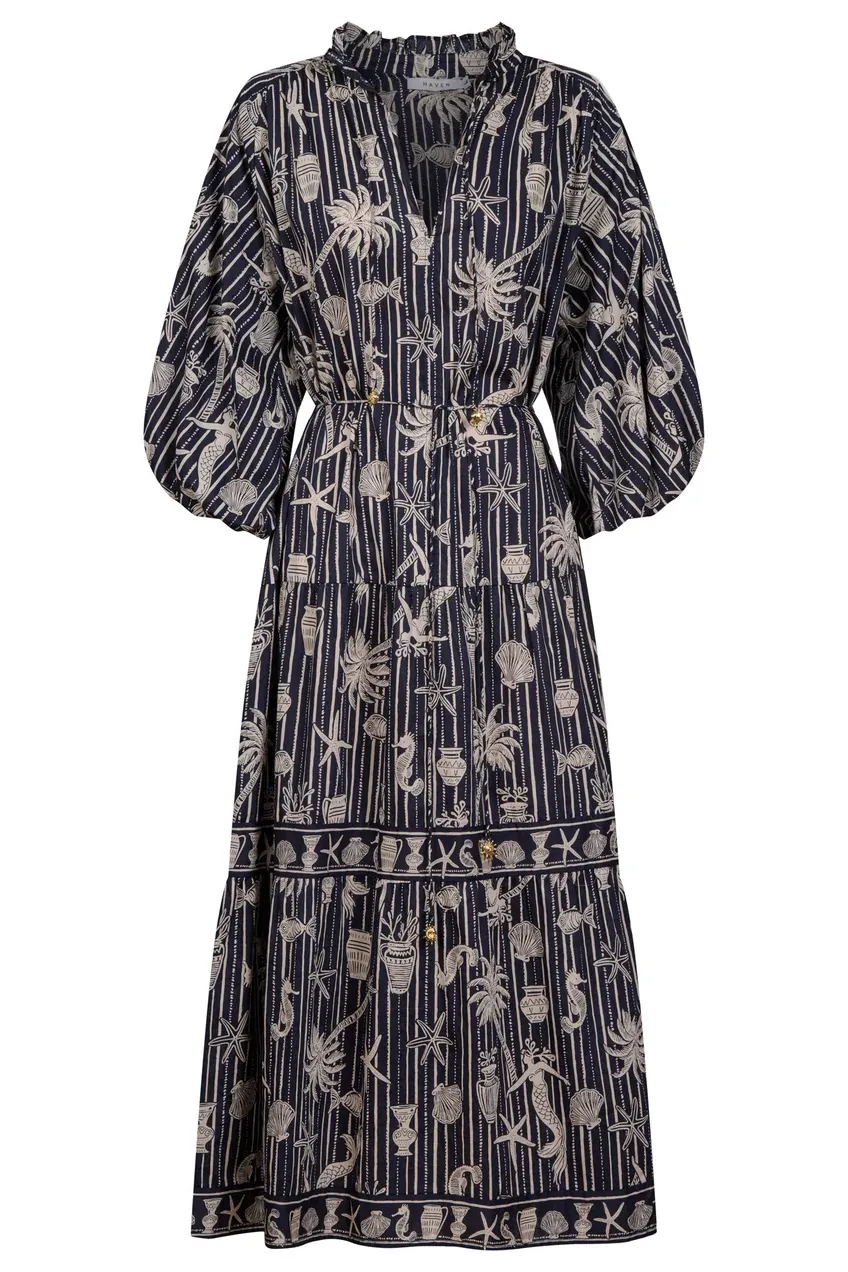 Crete Tiered Maxi Dress - Sea, size: XS