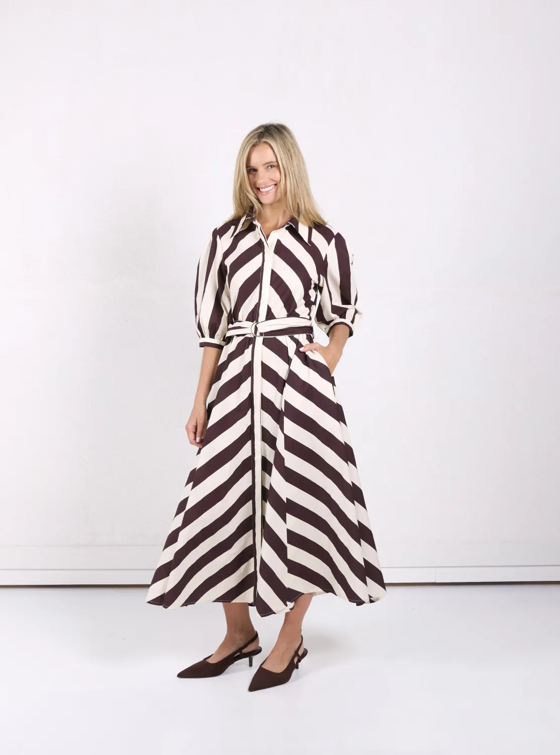Bianca Dress CHOCOLATE STRIPE, size: 8