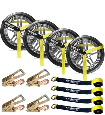 Car Tie Down Straps for Trailers - 4 Pack 2&quot;x 96&quot; with Tire Strap 3,300lb
Safe Working Load, Adjustable Straps with Snap Hooks for Car, Truck, UTV
Classic Yellow
