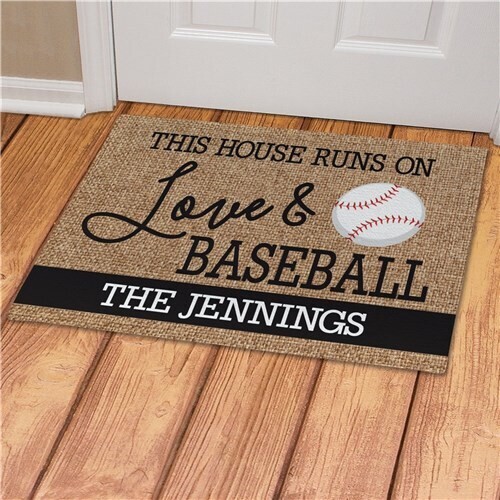 Baseball House and Love Personalized Doormat