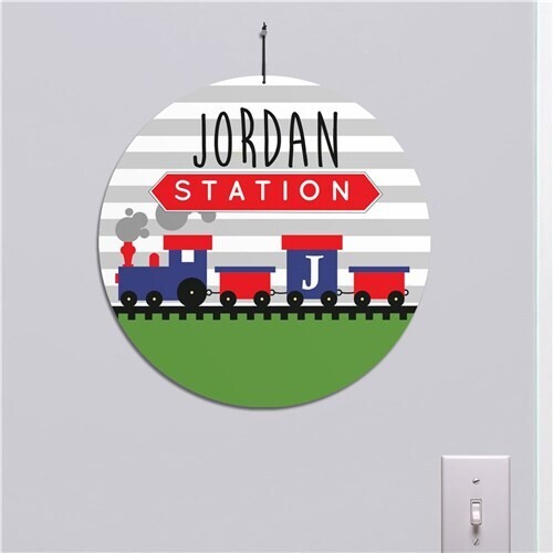 Personalized Train Round Kids Room Sign