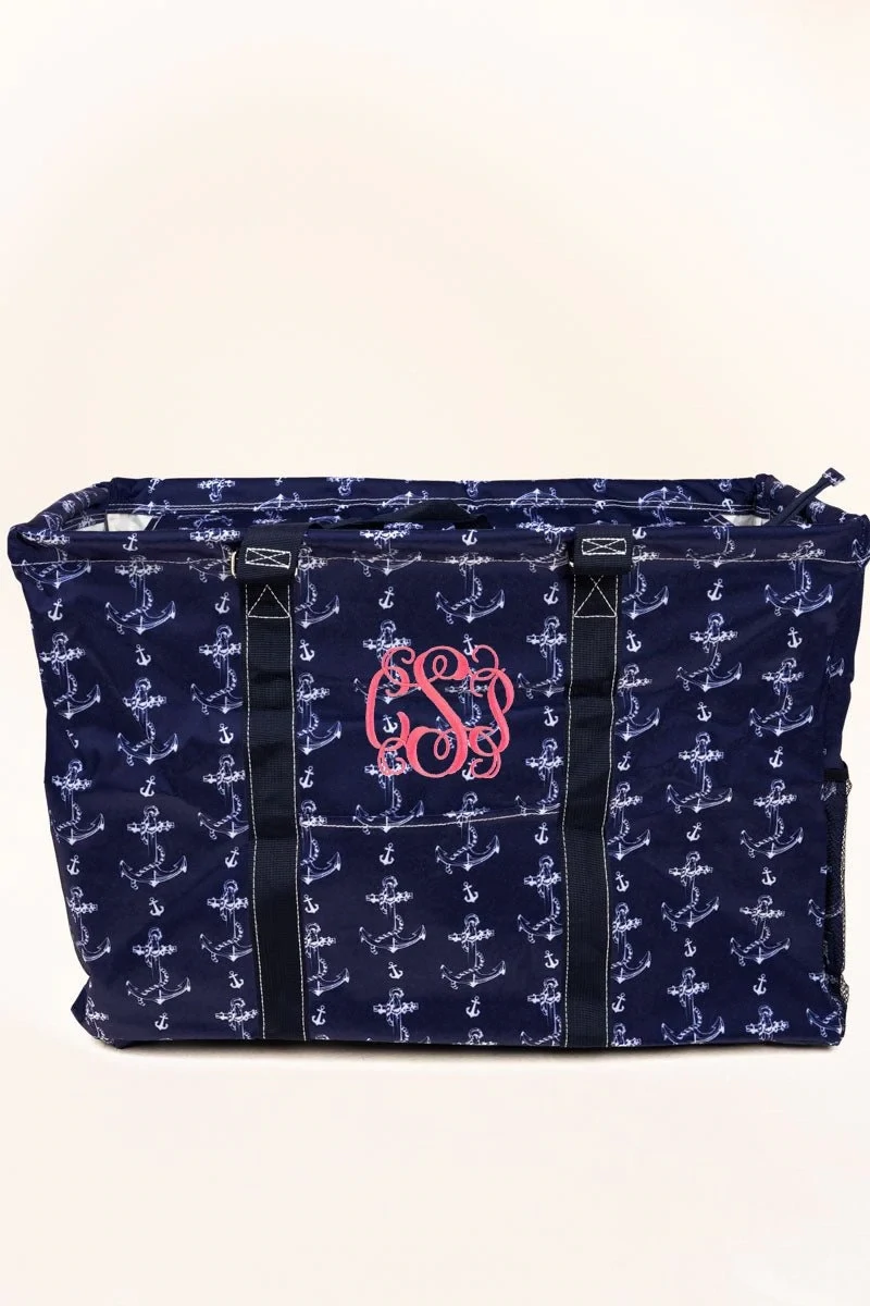 NGIL Nautical by Nature Collapsible double Haul-it-all Basket with Mesh Pockets and Lid