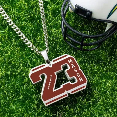 Personalized Initial &amp; Number Football Necklace