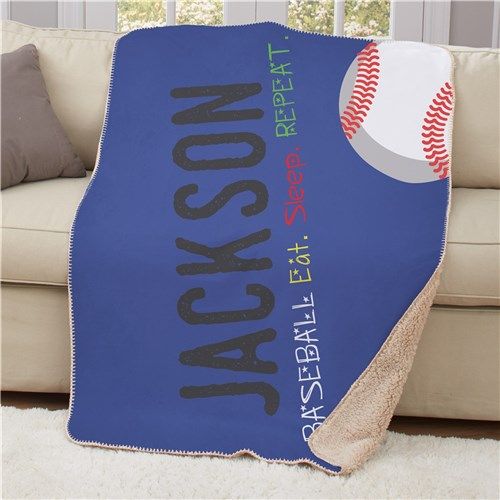 Personalized Eat Sleep Repeat Baseball or Dance Sherpa Blanket