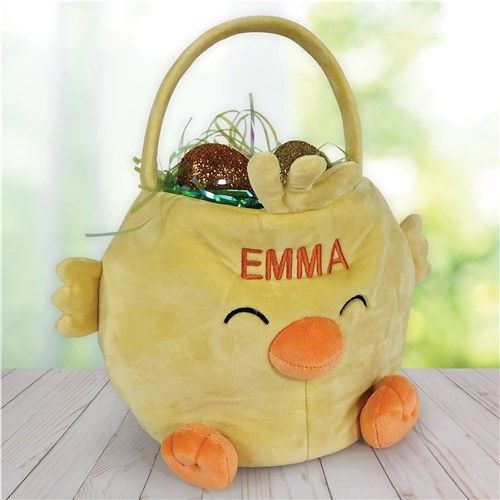 Plush Embroidered Chick Personalized Easter Basket