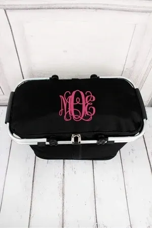 Collapsible Black Insulated Market Basket with Lid