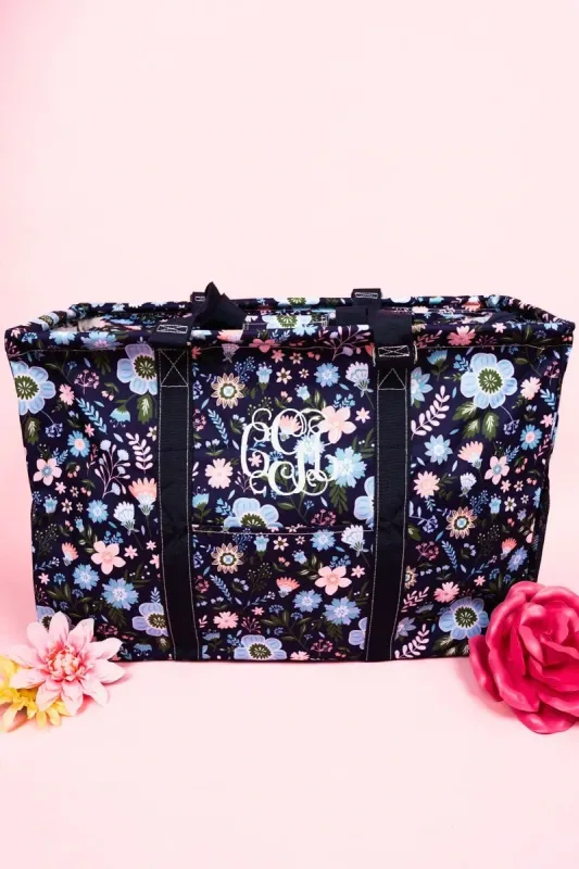 NGIL SUMMER MEADOW COLLAPSIBLE DOUBLE HAUL-IT-ALL BASKET WITH MESH POCKETS AND LID