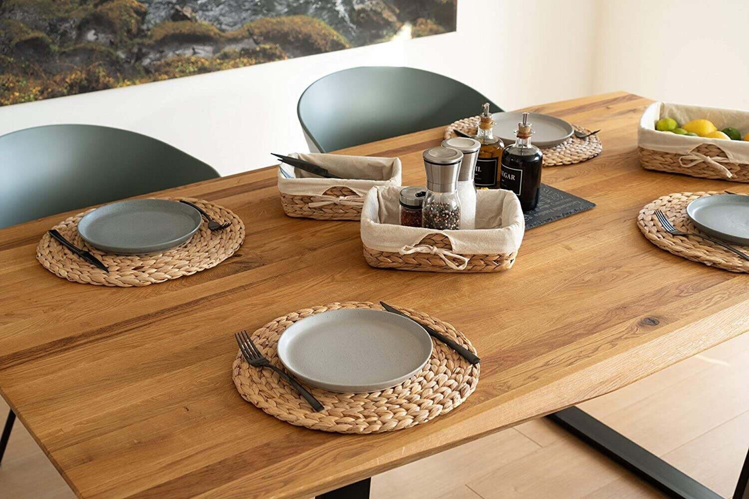 Round Wicker Placemats Sets - Woven Placemats - Braided Hyacinth Mats for Stylish Dining, Wedding, Farmhouse, Indoor and Outdoor Decor &amp; Everyday Use