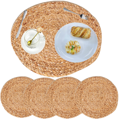 Woven Rattan Placemats - Sets of Round Wicker Charger Plates - Rustic Farmhouse Place Mat, Kitchen, Dinner Table, Wedding and Holidays