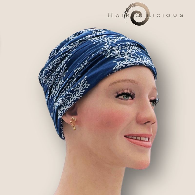 ​Comfortabel en Stijlvol mutsje -Mia Turban, Koraal print, Style 912-66, Belle Madame