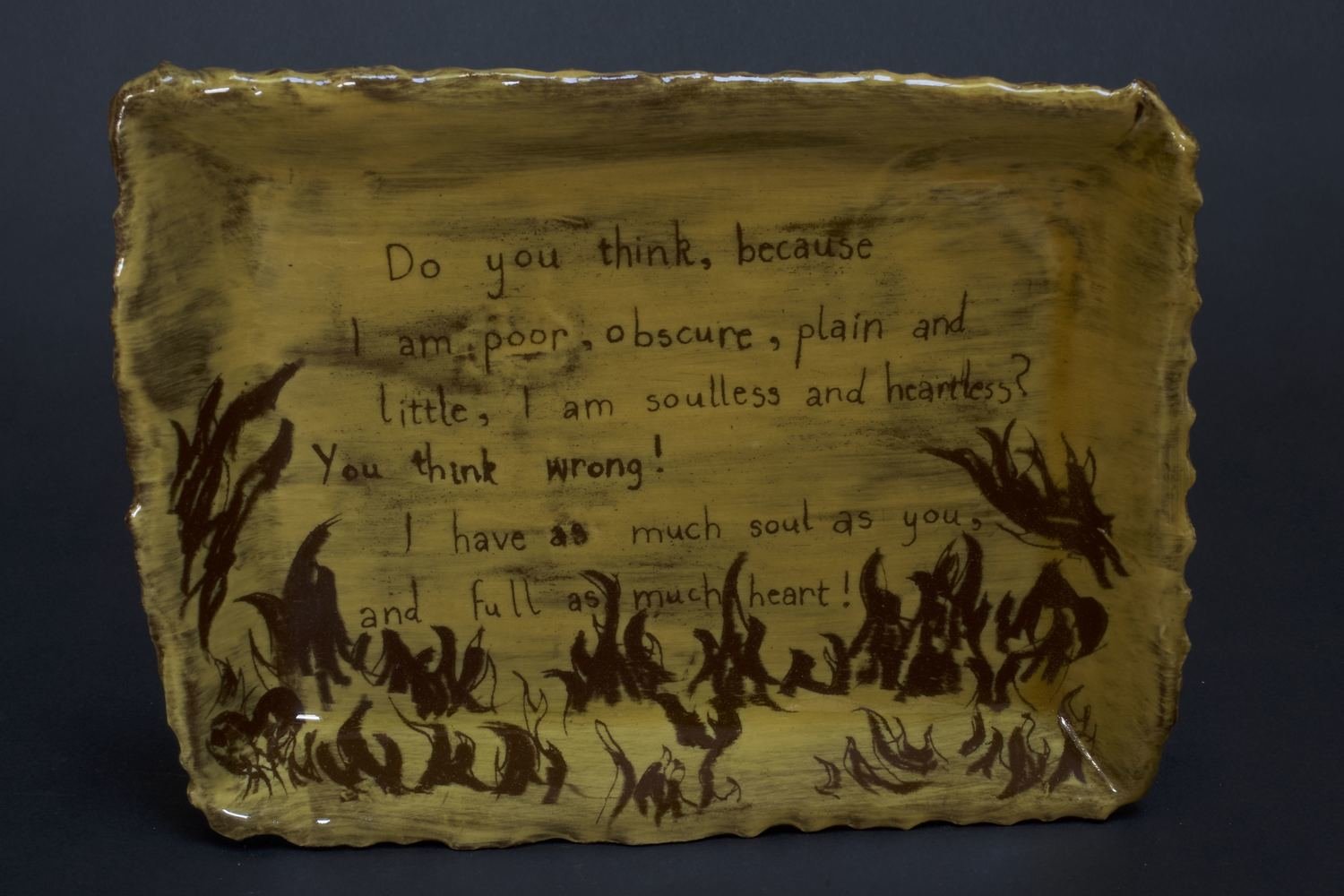 Rectangular shallow platter on feet - small with motto