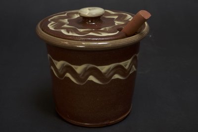 Lidded storage jar - small jam jar with spoon hole