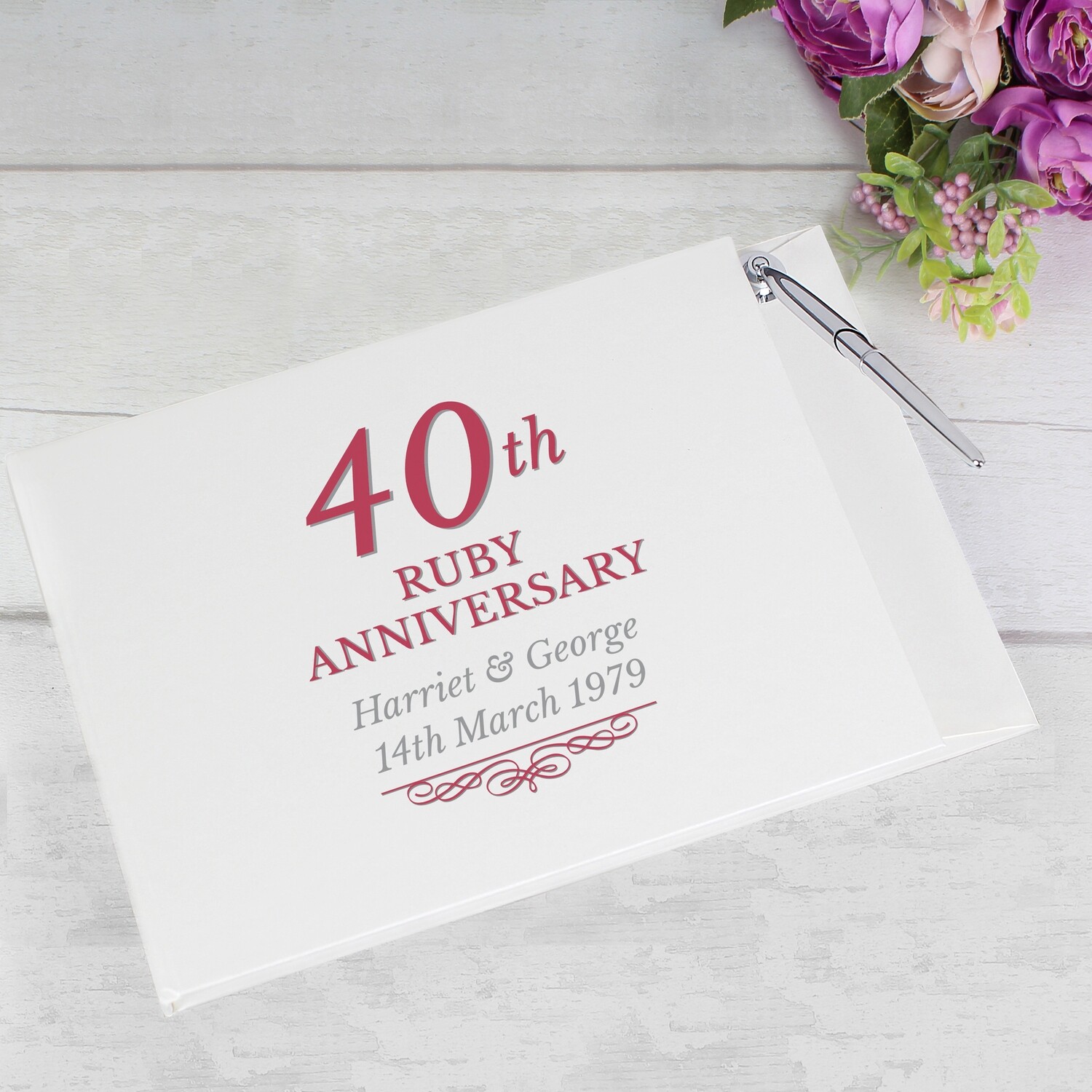 Personalised 40th Ruby Anniversary Hardback Guest Book &amp; Pen