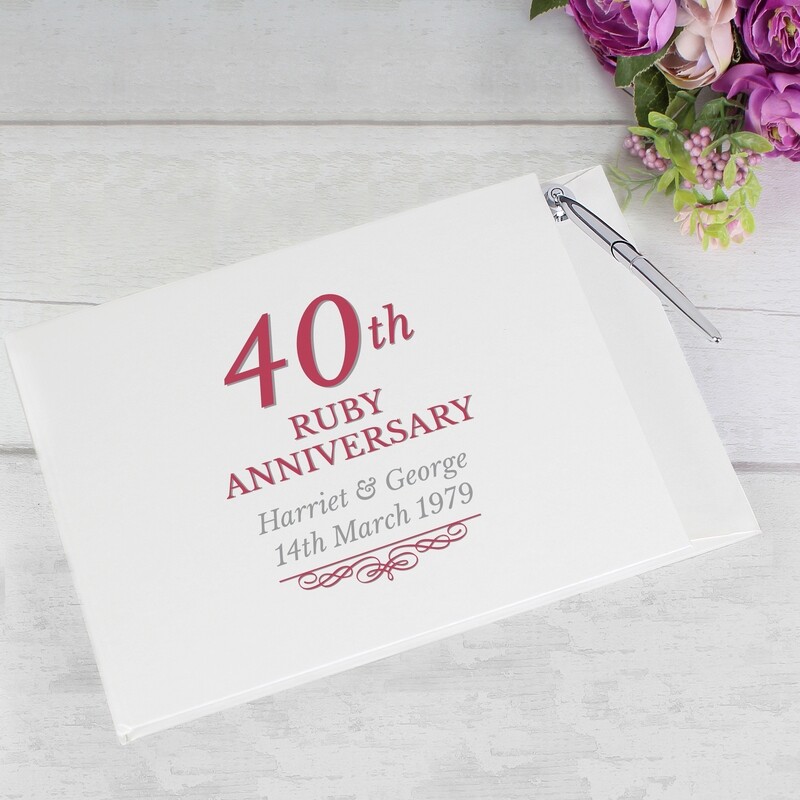 Personalised 40th Ruby Anniversary Hardback Guest Book &amp; Pen