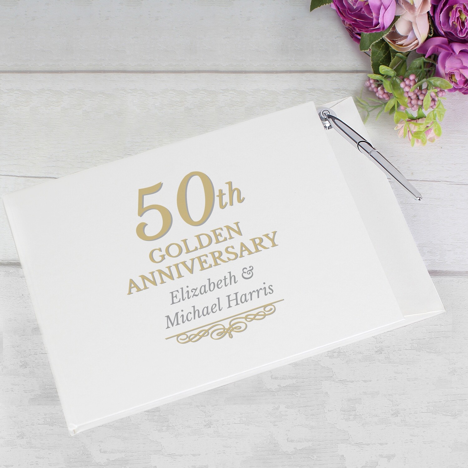 Personalised 50th Golden Anniversary Hardback Guest Book &amp; Pen