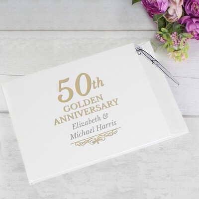 Personalised 50th Golden Anniversary Hardback Guest Book &amp; Pen