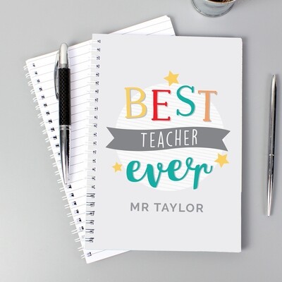 Personalised &#39;Best Teacher Ever&#39; A5 Notebook