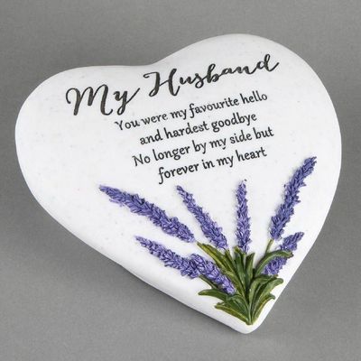 Husband Graveside Thoughts of You Lavender Heart Stone