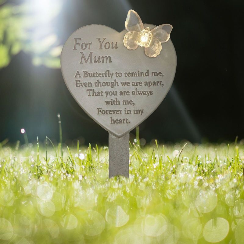 Mum Solar Light Up Graveside Heart Stake, Memorial Plaque