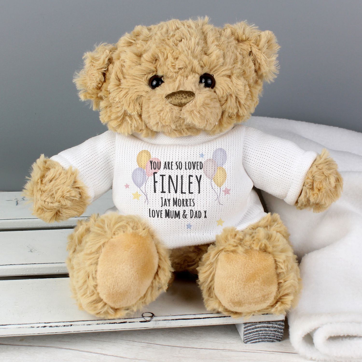 Personalised Teddy &amp; Balloons Teddy Bear