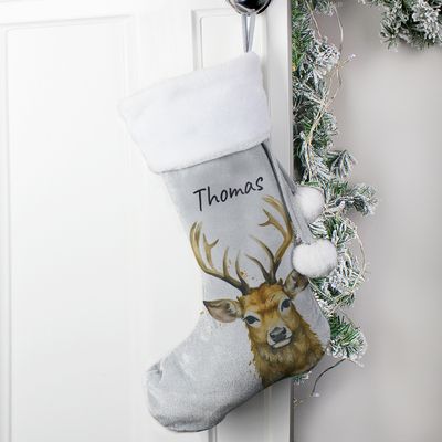 Personalised Stag Silver Grey Stocking