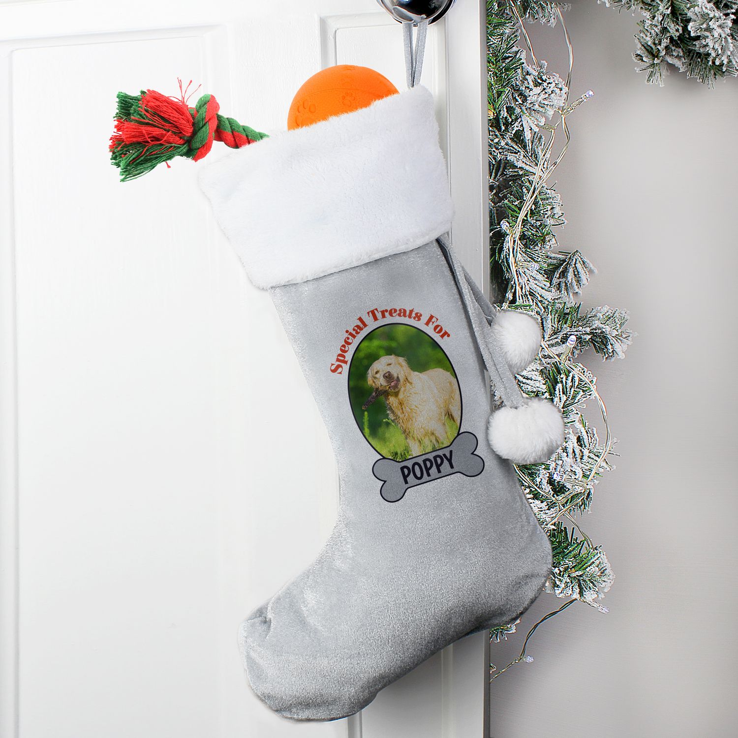 Personalised My 1st Christmas Teddy Silver Grey Stocking
