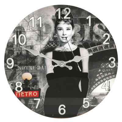 Breakfast at Tiffany&#39;s Glass Wall Clock 30cm Female Icon