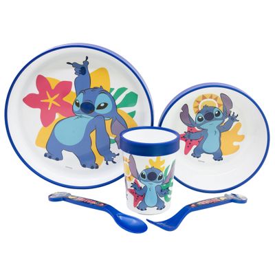 NON SLIP 5 PCS PREMIUM Stitch SET (PLATE, BOWL, TUMBLER, CUTLERY)