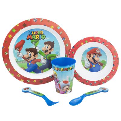 5 PCS MCIRO SET (PLATE, BOWL, TUMBLER, CUTLERY) SUPER MARIO