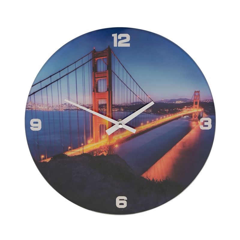 Hometime Glass Wall Clock 30cm Golden Gate Bridge Design