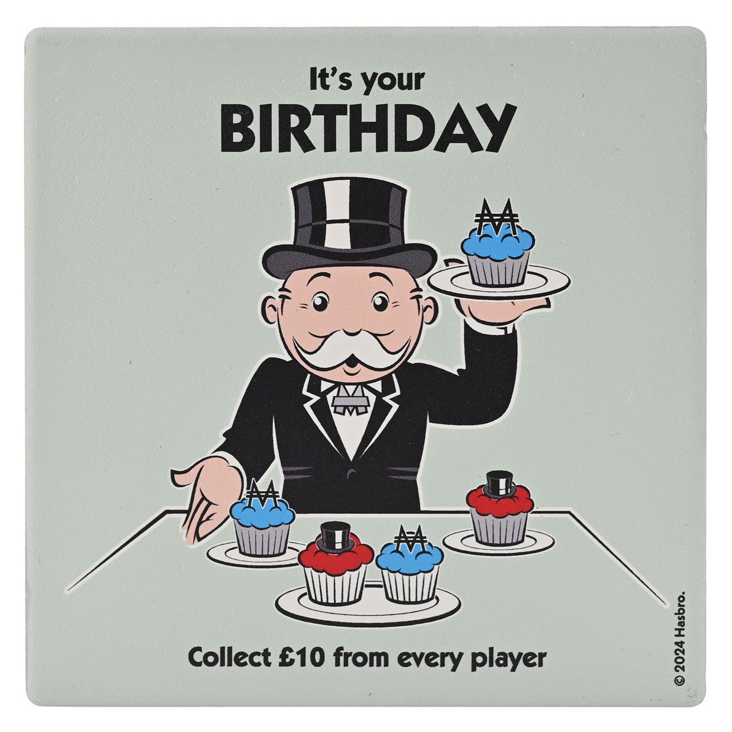 Monopoly Square Coaster in Ceramic &amp; Cork Finish - It&#39;s your Birthday Collect