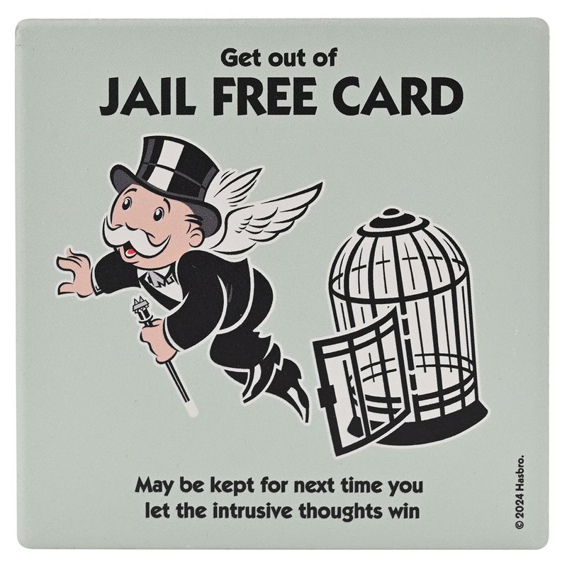 Monopoly Square Coaster in Ceramic &amp; Cork Finish - Jail Free Card