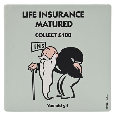 Monopoly Square Coaster in Ceramic &amp; Cork Finish - Life Insurance Matured