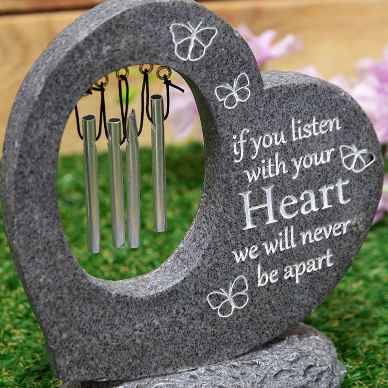 Graveside Stone Heart Wind Chime, Thoughts of You Memorial Plaque Grave Ornament