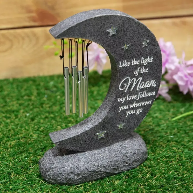 Graveside Stone Moon Wind Chime, Thoughts of You Memorial Plaque, Grave Ornament