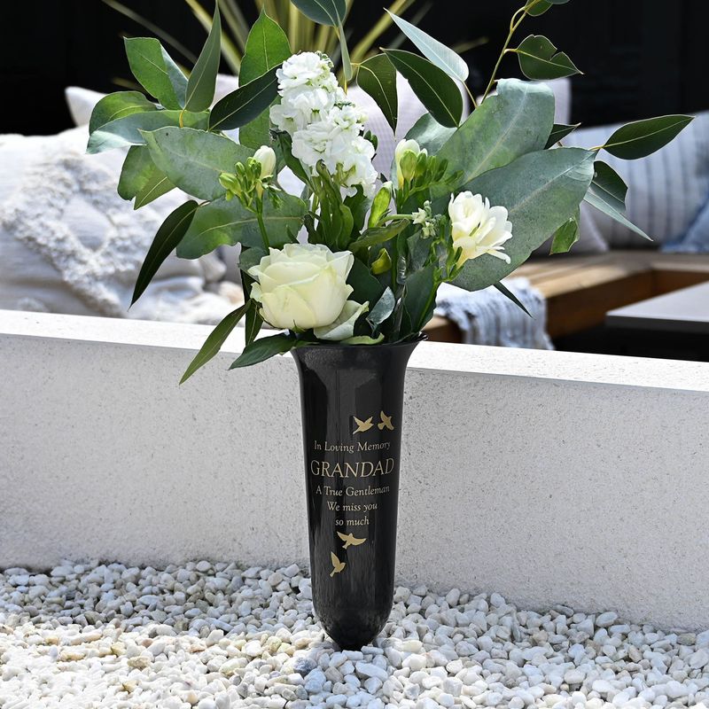 &#39;Thoughts of You&#39; Graveside Black Vase - Grandad